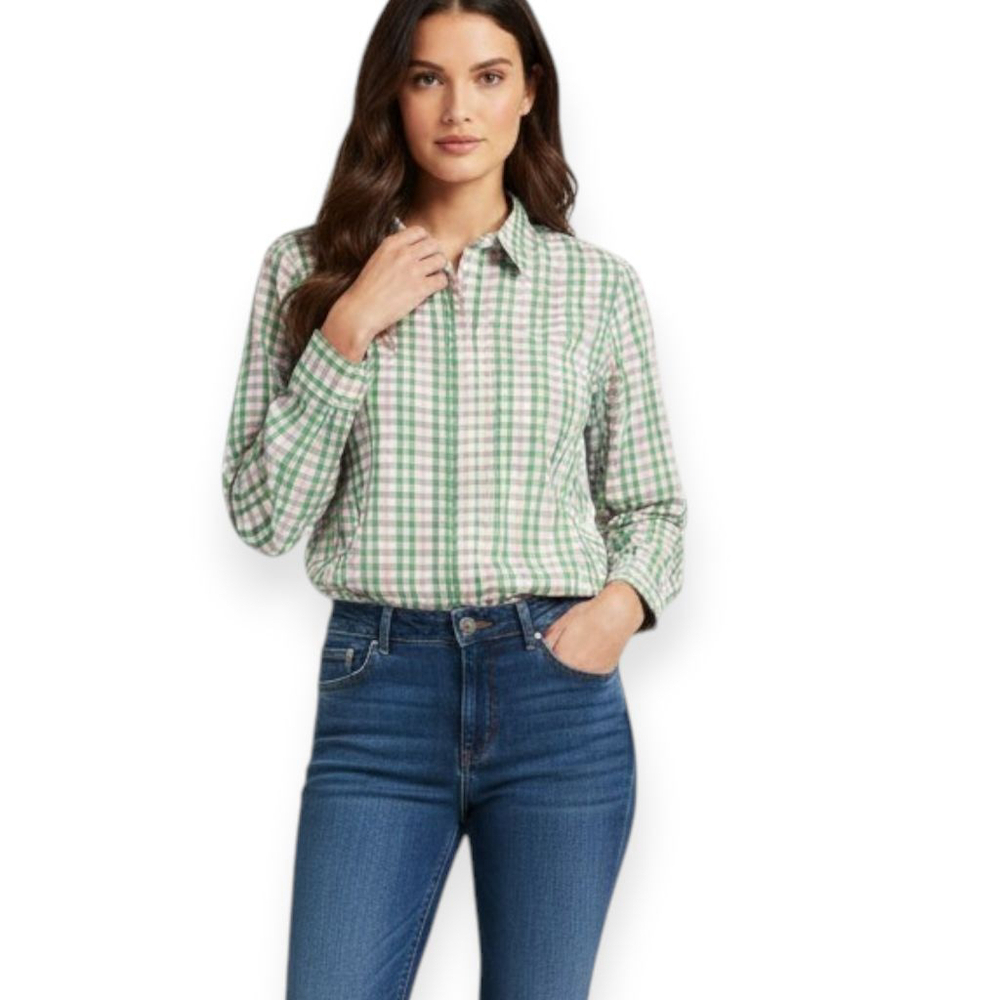 ON 34TH Green Pink Gingham Plaid Shirt Medium